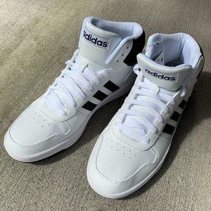 adidas Hoops 2.0 Mid 'White Black' FY8617 Leather Basketball Shoes Mens US 10.5
